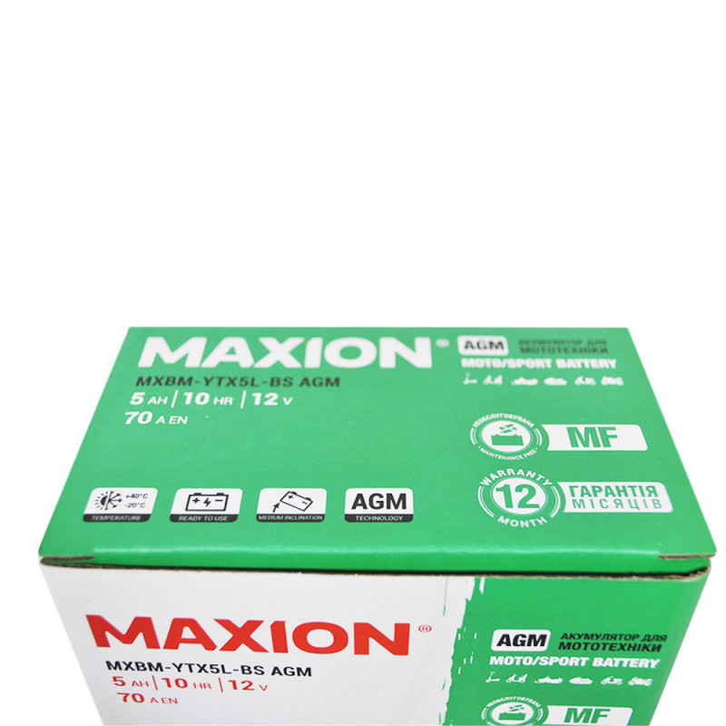 Мото акумулятор AGM YTX 5L-BS MAXION (12V, 5A) купити в інтернет